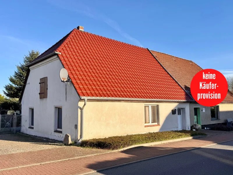 Hausansicht - Haus kaufen in Woggersin - HORN IMMOBILIEN ++ Woggersin bei Neubrandenburg, Doppelhaushälfte mit großem Grundstück