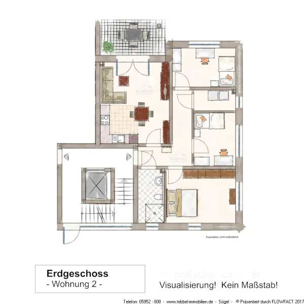 Wohnung 2 - Exposéplan - Skizze - Visualisierung