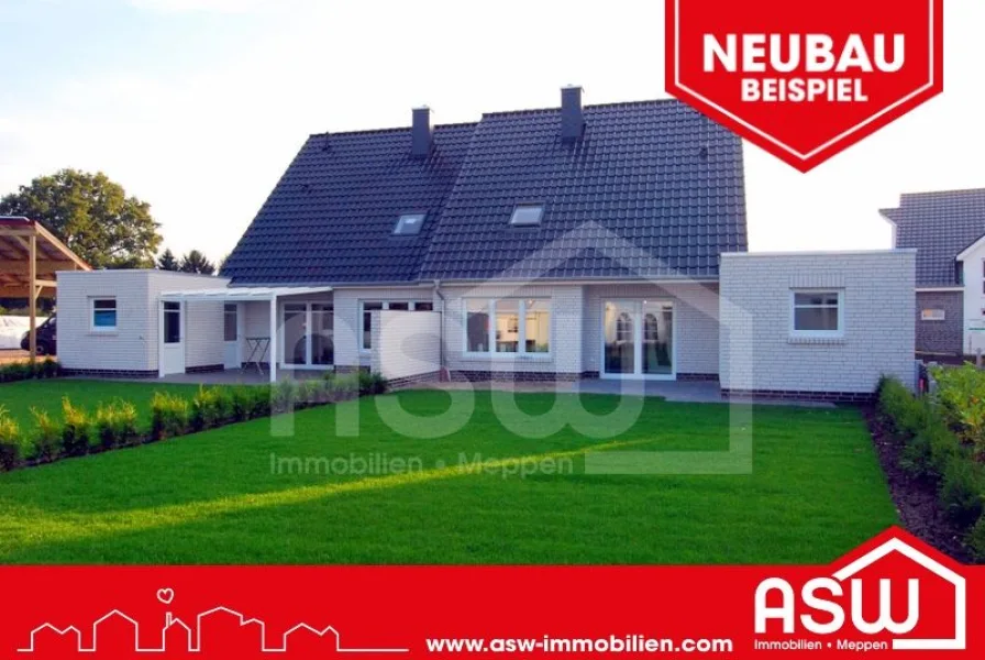 2521 - Haus kaufen in Meppen - Musterhaus! Neubau: weiße Doppelhaushälfte mit exklusivem Gauben-Dachfenster und massiver Garage!