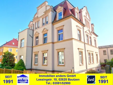 Hausansicht - Wohnung mieten in Bautzen - Moderne 2-Raum-Single-Wohnung mit gem. Garten mit Sitzecke in sehr ruhiger Wohnalge in Bautzen