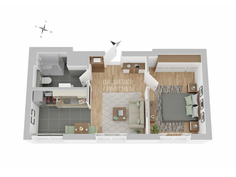 Grundriss 3D WE 2 - Wohnung mieten in Weißenfels - *zentrale 2 Raumwohnung in gepflegtem Wohn- und Geschäftshaus*