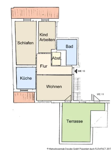 Grundriss - Schicke 3-Raum DG Wohnung mit Lift, Badewanne und Dachterasse  in Kamenz !!!