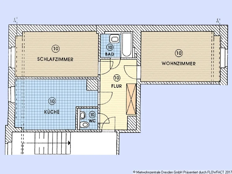 Grundriss - Schöne 2-Raum Wohnung mit Bdewanne und Wohnküche in Pieschen !! WG geeignet !!!