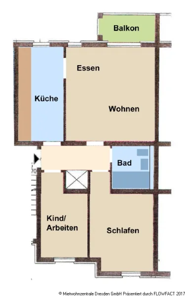 Grundriss - 3 Zimmer mit Balkon in Niedersedlitz