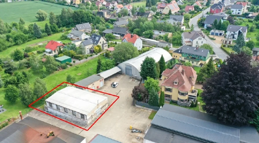 Vogelperspektive - Halle/Lager/Produktion mieten in Ohorn - Halle (H) für Produktion, Lager und Garage | Mieten Sie innerhalb eines Gewerbeparks an der A4