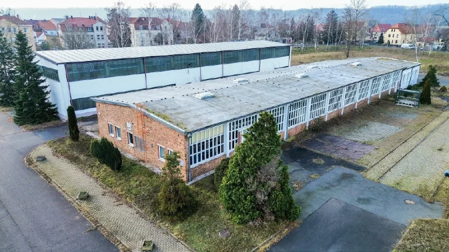 Vogelperspektive - Halle/Lager/Produktion mieten in Coswig - Befahrbare Hallenflächen zur Miete | 965 m² ab sofort zur Miete