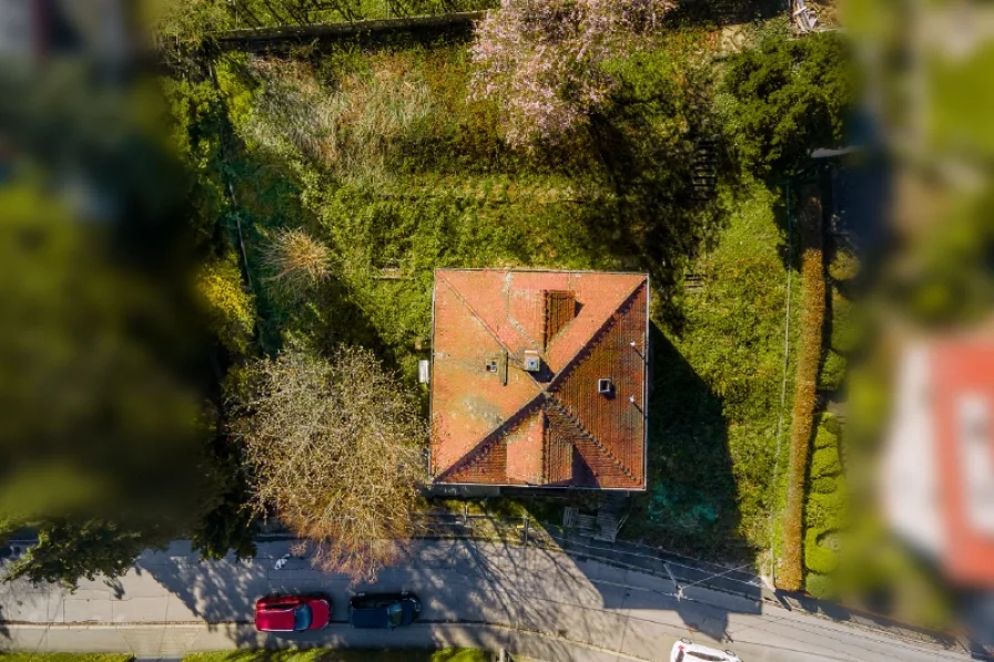 Luftbild Grundstück Vogelperspektive - Grundstück kaufen in Dresden - Grundstück mit toller Aussicht in seltener Lage von DD-West. Baugenehmigung für EFH liegt vor.