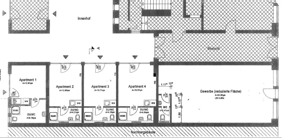 Ausschnitt Grundriss EG nach Umbau in Apartements