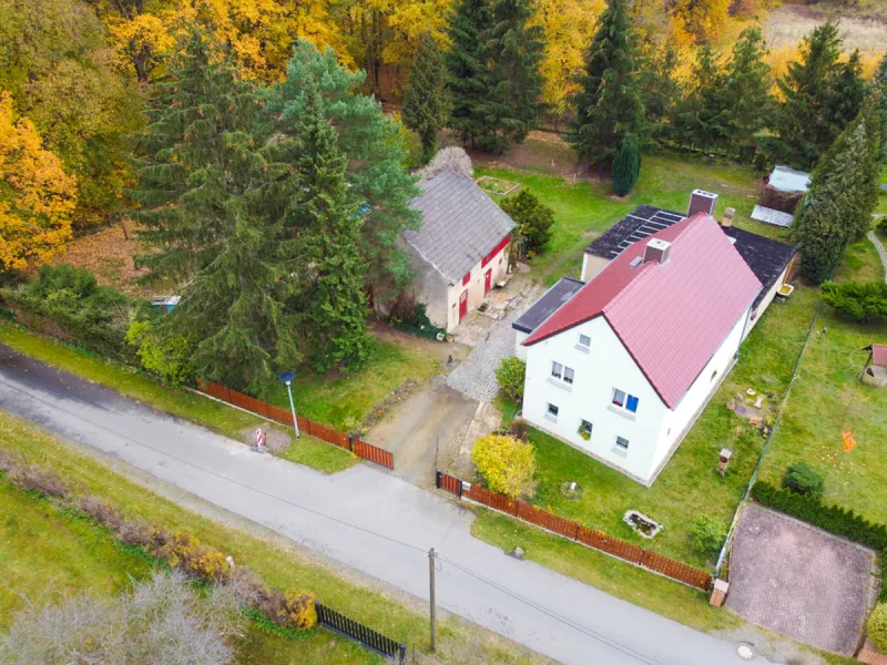 Vogelperspektive - Haus kaufen in Lohsa - Heimwerkerprojekt: 2.000 m² Grundstück - Haus am Silbersee