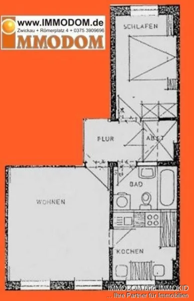 Grundriss - Wohnung mieten in Zwickau - Ideale 2-Zi. Wohnung mit Laminat und PKW-Stellplatz zu vermieten!