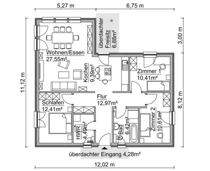 Bungalow-grundriss-sh105wb