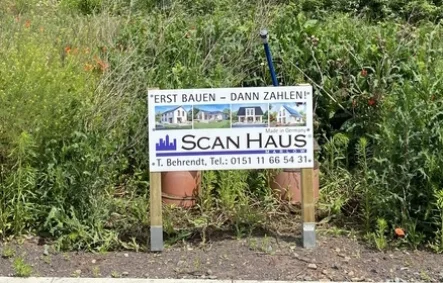 Werbeschild_Grundstück - Grundstück kaufen in Rötha / Pötzschau - Bauplatz für Ihr neues ScanHaus nahe dem Störmthaler See!