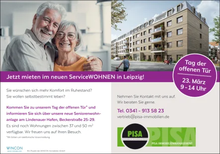 Anzeige - Wohnung mieten in Leipzig - I ServiceWOHNEN am Lindenauer Hafen I
