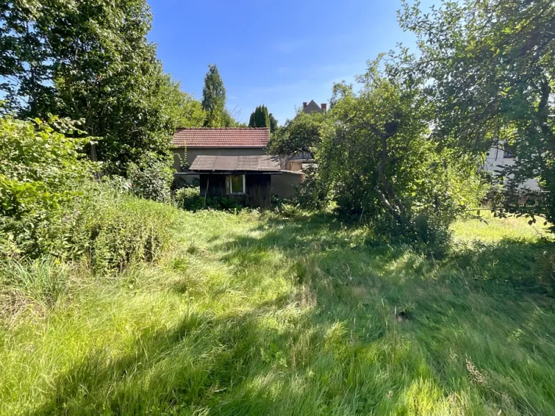 Blick zum kleinen Geräteschuppen