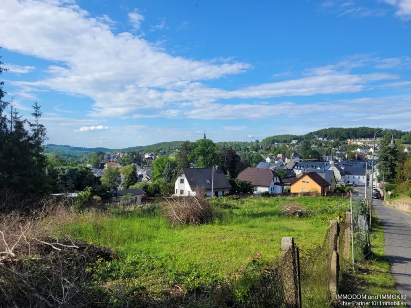 Ansicht mit Ausblick - Grundstück kaufen in Kirchberg - Baugrundstück für Wohnbau-Projekt zu verkaufen in 08107 KIrchberg / Sa.