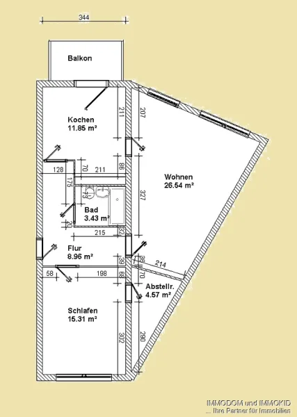 Grundriss - Wohnung mieten in Kirchberg - Komfortable und helle 2-Raum-Wohnung mit BALKON im Erdgeschoss zu vermieten!