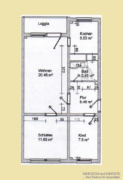 Grundriss 3-Raum-DG links