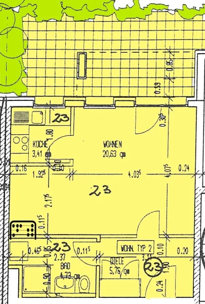 Grundriss 1 Zimmer Terrassenwohnung