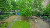 Blick aus dem Fenster in den Garten