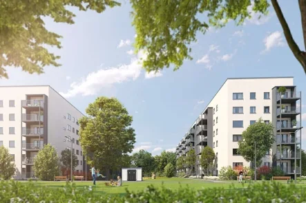 Visualisierung Gebäudeansicht - Wohnung mieten in Kitzscher - HIER WOHNEN SIE MIT STIL // Ihre neue 4-Raum-Wohnung im gefragten Neubau Sonnenpanorama