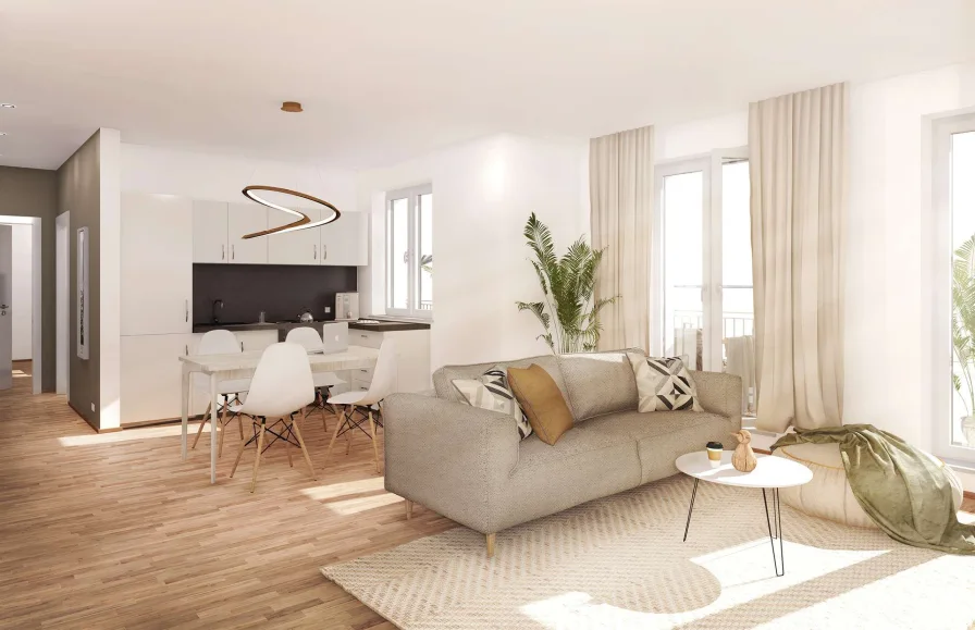 Visualisierung Wohnbereich - Wohnung mieten in Leipzig - Ihre neues City-Apartment in Leipzig Reudnitz // WOHNEN IM ZENTRUM // 2 Zimmer + Wannenbad + Loggia