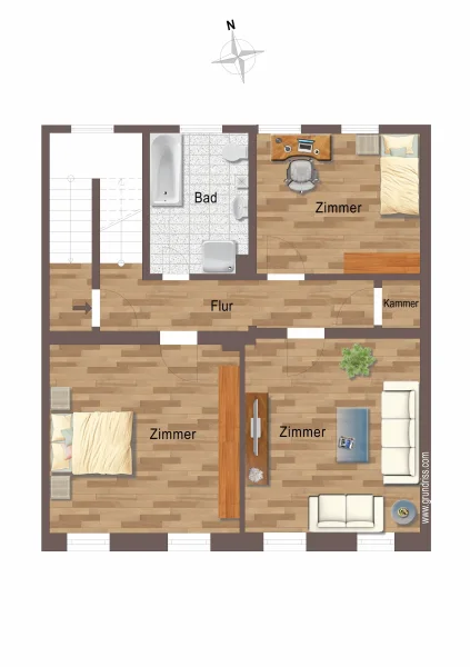 Dessau-Roßlau | Grundriss: 2.OG - Maisonette Untere Ebene