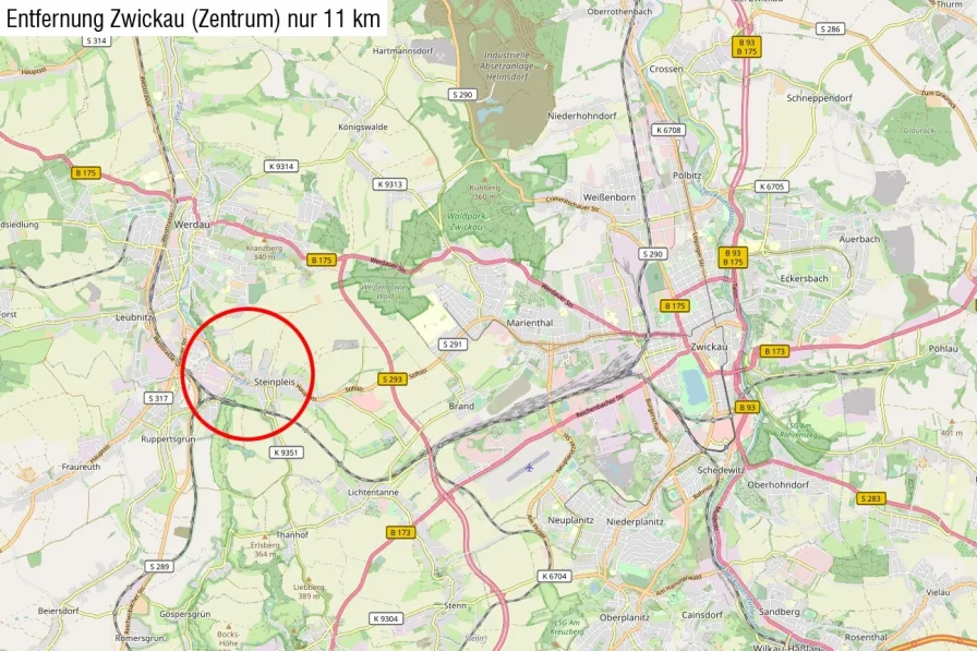 Werdau b. Zwickau | Mikrolage (Quelle: OpenStreetMap)