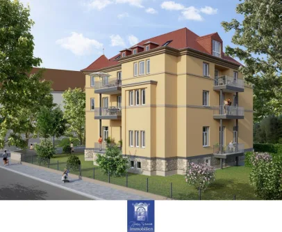 schematische Hausansicht - Wohnung mieten in Dresden - Liebevoll und modern sanierte Wohnung im Erstbezug! Erker, Fußbodenheizung, Parkett!