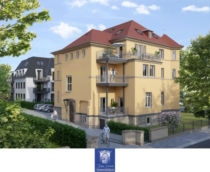 schematische Hausansicht - Wohnung mieten in Dresden - Liebevoll und modern sanierte Wohnung im Erstbezug! Erker, Fußbodenheizung, Parkett!