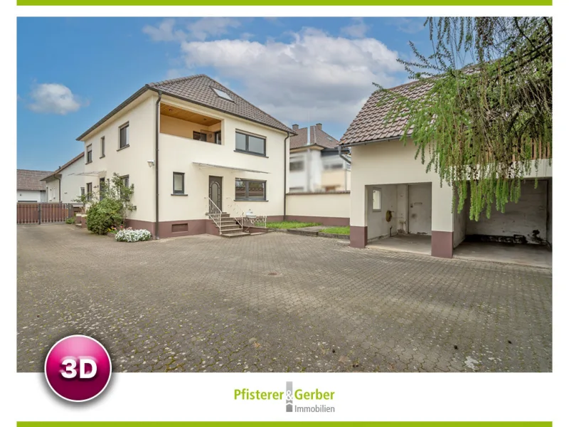 Startbild - Haus kaufen in Karlsdorf-Neuthard - Zweifamilienhaus auf großem Grundstück mit weiterer Bebauungsmöglichkeit