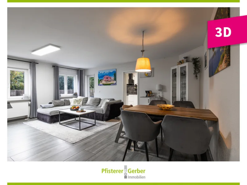 großzügiges, helles Wohnzimmer - Wohnung kaufen in Kronau - Helle 4-Zimmer-Wohnung mit moderner Ausstattung, großer Terrasse, Lagerraum und KFZ- Stellplatz