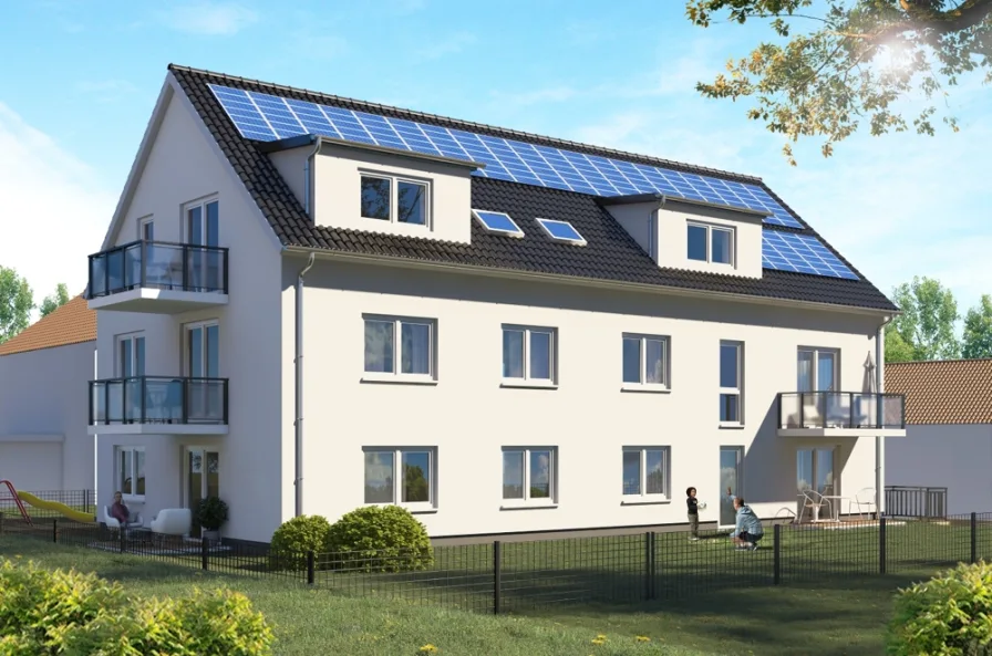 Gartenansicht - Wohnung kaufen in Sinsheim - GLOBAL INVEST SINSHEIM | Exclusive 3-Zimmer-Neubauwohnung mit Terrasse und großem Garten in Sinsheim