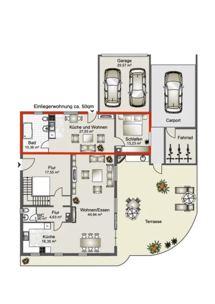 Erdgeschoss mit Einliegerwohnung