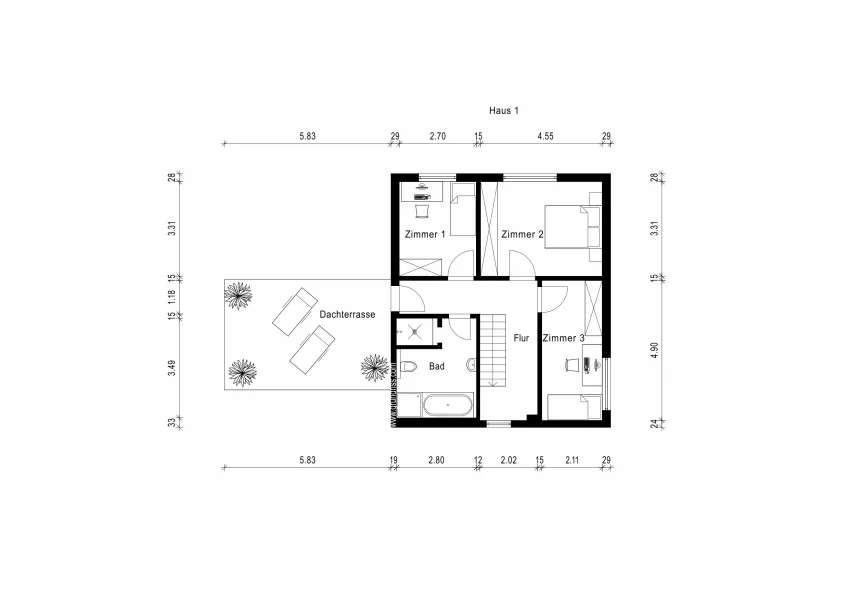 Grundriss obere Etage Haus 1