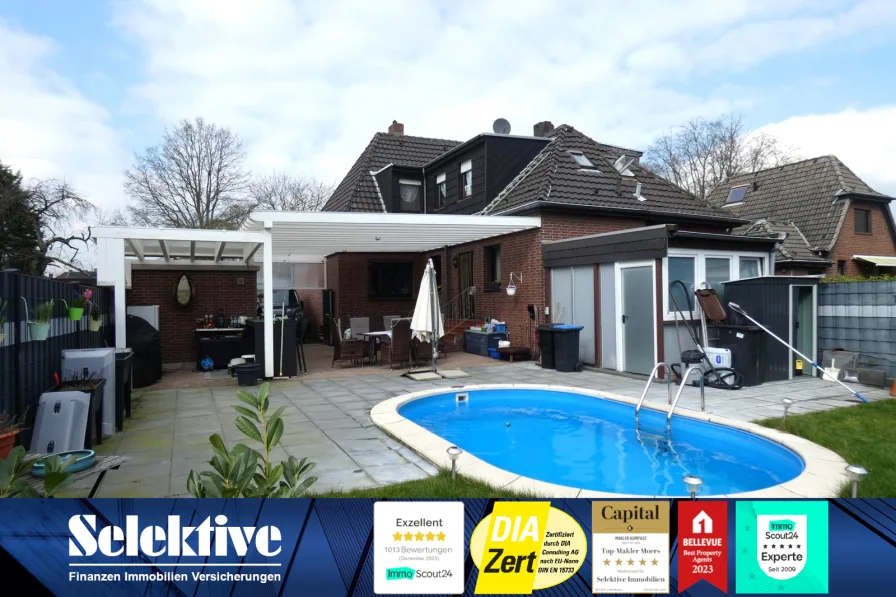 Titelbild - Haus kaufen in Neukirchen-Vluyn - Schicke Doppelhaushälfte mit Garage, Wohnwagen-Carport, Pool in ruhiger Lage von Neukirchen-Vluyn!