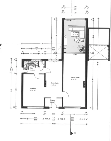 Grundriss Salon und Wohnung