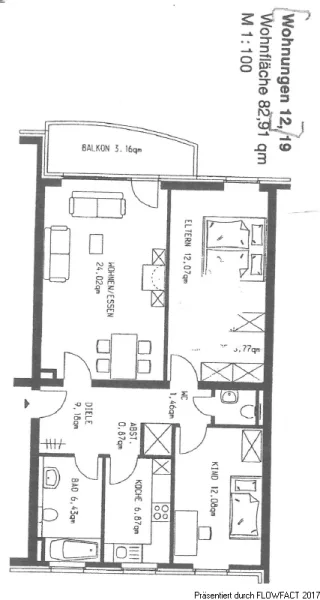 Grundriss - Wohnung kaufen in Remscheid - 3-Zimmer Eigentumswohnung mit Sonnenbalkon und Aufzug in Remscheid Lennep