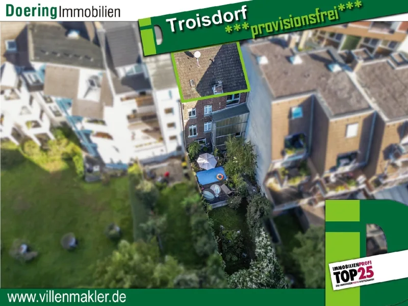 Luftbild - Wohnung kaufen in Troisdorf - Selbstgestaltungsprojekt im Herzen von Troisdorf: Denkmalgeschütztes Dachgeschossapartment