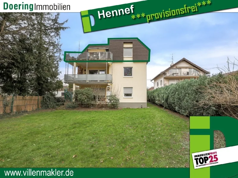 Gartenansicht - Wohnung kaufen in Hennef - Charmante 3-Zimmer Wohnung im Dachgeschoss mit großem Balkon