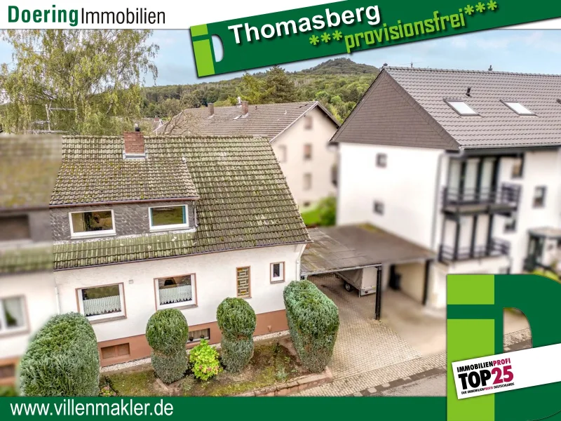 Luftbild - Haus kaufen in Königswinter - Vielseitige Doppelhaushälfte mit großem Potenzial in Thomasberg *provisionsfrei*