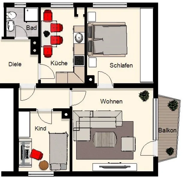 Grundriss - Wohnung kaufen in Dortmund - Renovierte 3 Zimmerwohnung mit Balkon, Dortmund-Wickede, sofort verfügbar