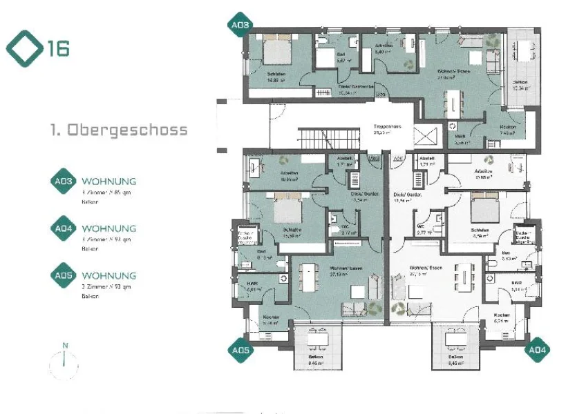 Etagenplan Haus A im 1. OG