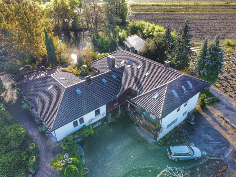 Vogelperspektive - Haus kaufen in Hagenbach - Einzigartige zwei Einfamilienhäuser auf über 5000m² mit Charme, Komfort und eigenem See.