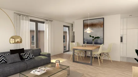 Rendering Innenraumperspektive - Wohnung kaufen in Kandel - Erstbezug: Moderne 3-ZKB Wohnung mit Balkon