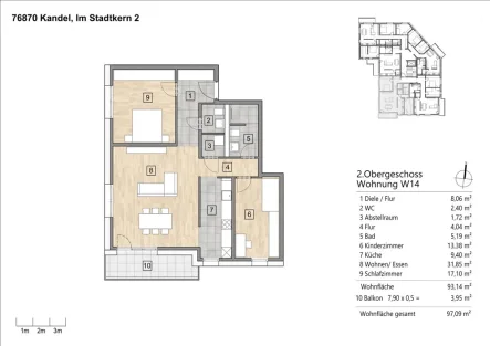 Grundriss Whg 14 - Wohnung kaufen in Kandel - Erstbezug: Moderne 3-ZKB Wohnung mit Balkon