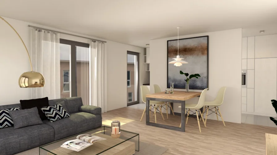 Rendering Innenraumperspektive - Wohnung kaufen in Kandel - Penthouse Erstbezug: Moderne 2,5-ZKB Wohnung mit Terrasse - Savoir-vivre in Kandel