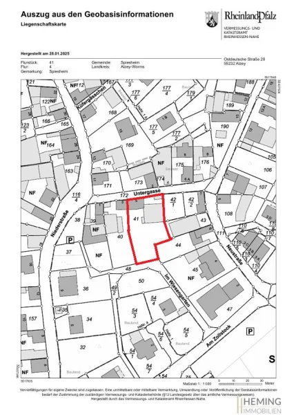 Amtlicher Lageplan - Grundstück kaufen in Spiesheim - HEMING-IMMOBILIEN -  Provisionsfrei: Großes, sonniges Grundstück im Ortskern von Spiesheim