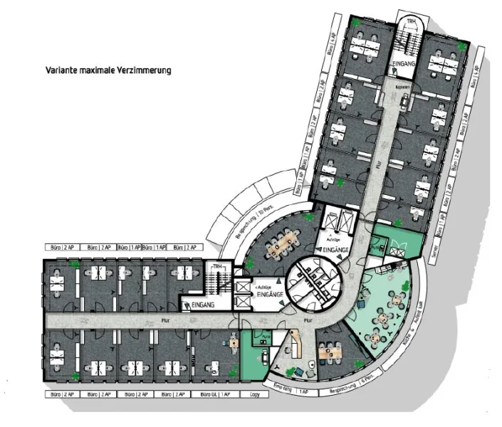 Grundriss Regelgeschoss - Haus 2 - Verzimmerung