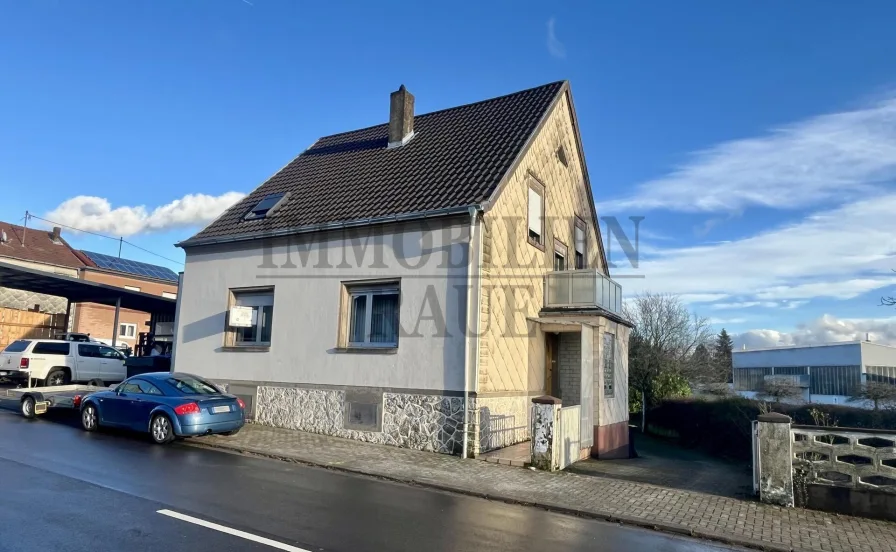 Straßenansicht - Haus kaufen in Saarbrücken-Ensheim - GEPFLEGTES 1 FAMILIENHAUS MIT 2 GARAGEN UND GROSSEM GRUNDSTÜCK IN ENSHEIM - SOFORT FREI