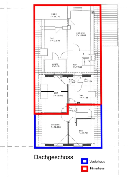 Zeichnungen Vorder- und Hinterhaus - Dachgeschoss